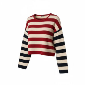 Lizsport Striped Cropped 100% Cotton Knit Sweater Small Nautical